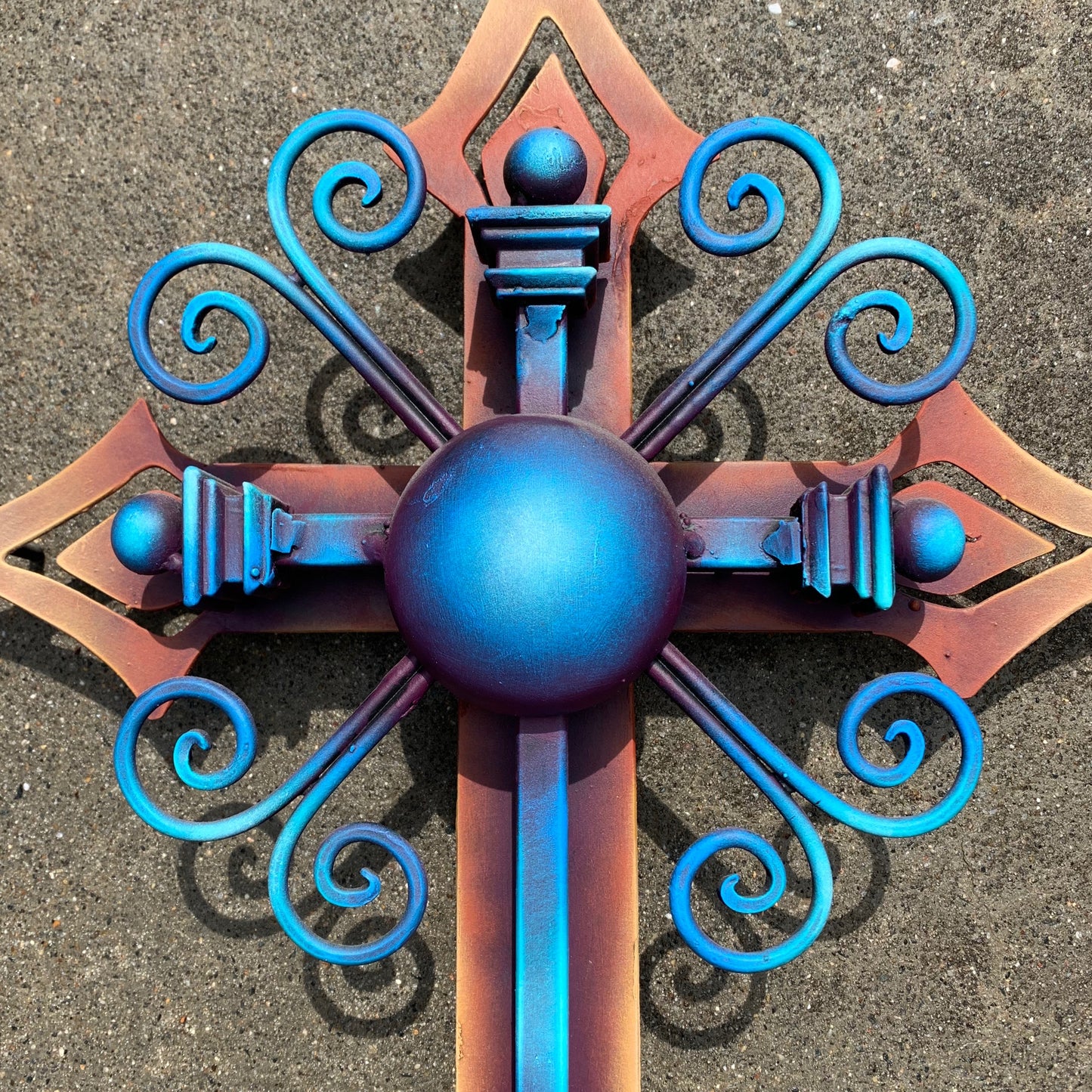 Metal Cross with Blue Medallion