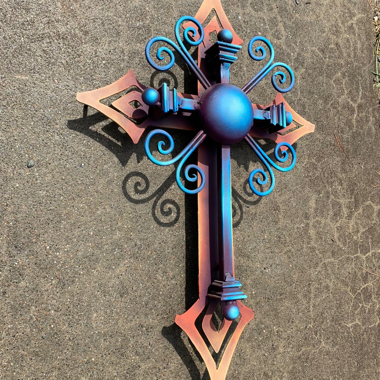 Metal Cross with Blue Medallion