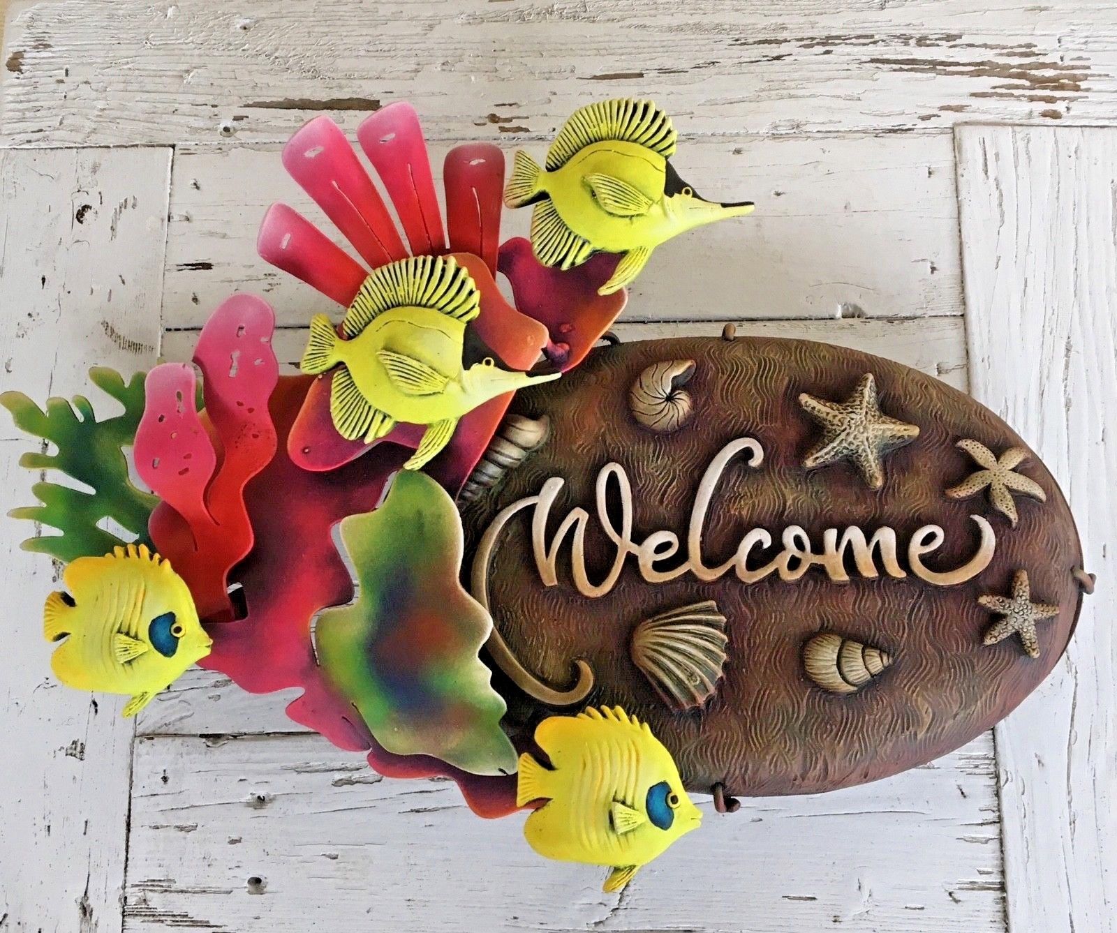 16-inch Wood Decorative Big Fish Welcome Sign Hanging Plaque with