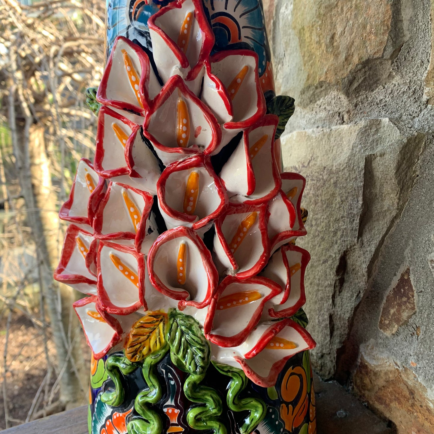Talavera Catrina skeleton doll with Cala lilies