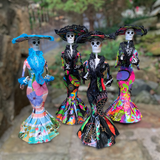 Paper Mache Mexican Catrina Skelton Doll Dolls