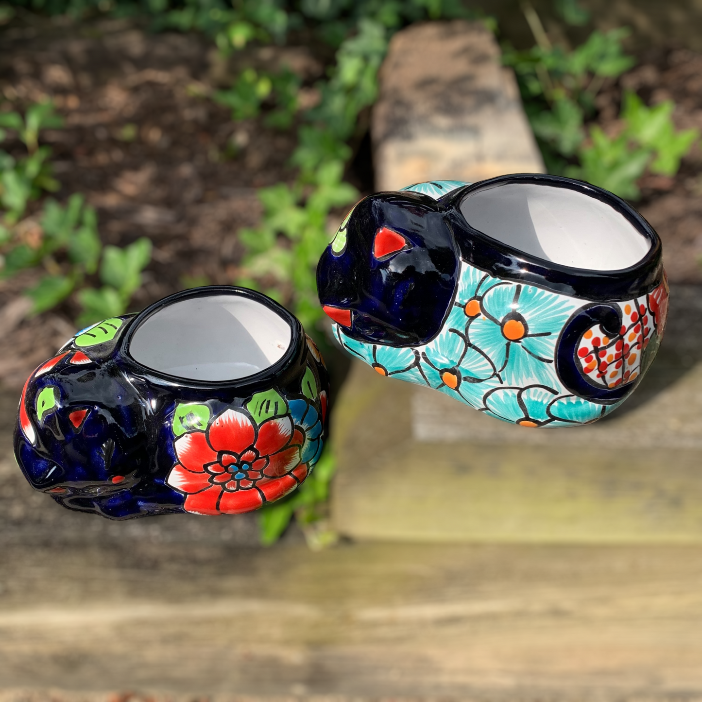 Mexican Talavera sleeping cat kitten planter pot