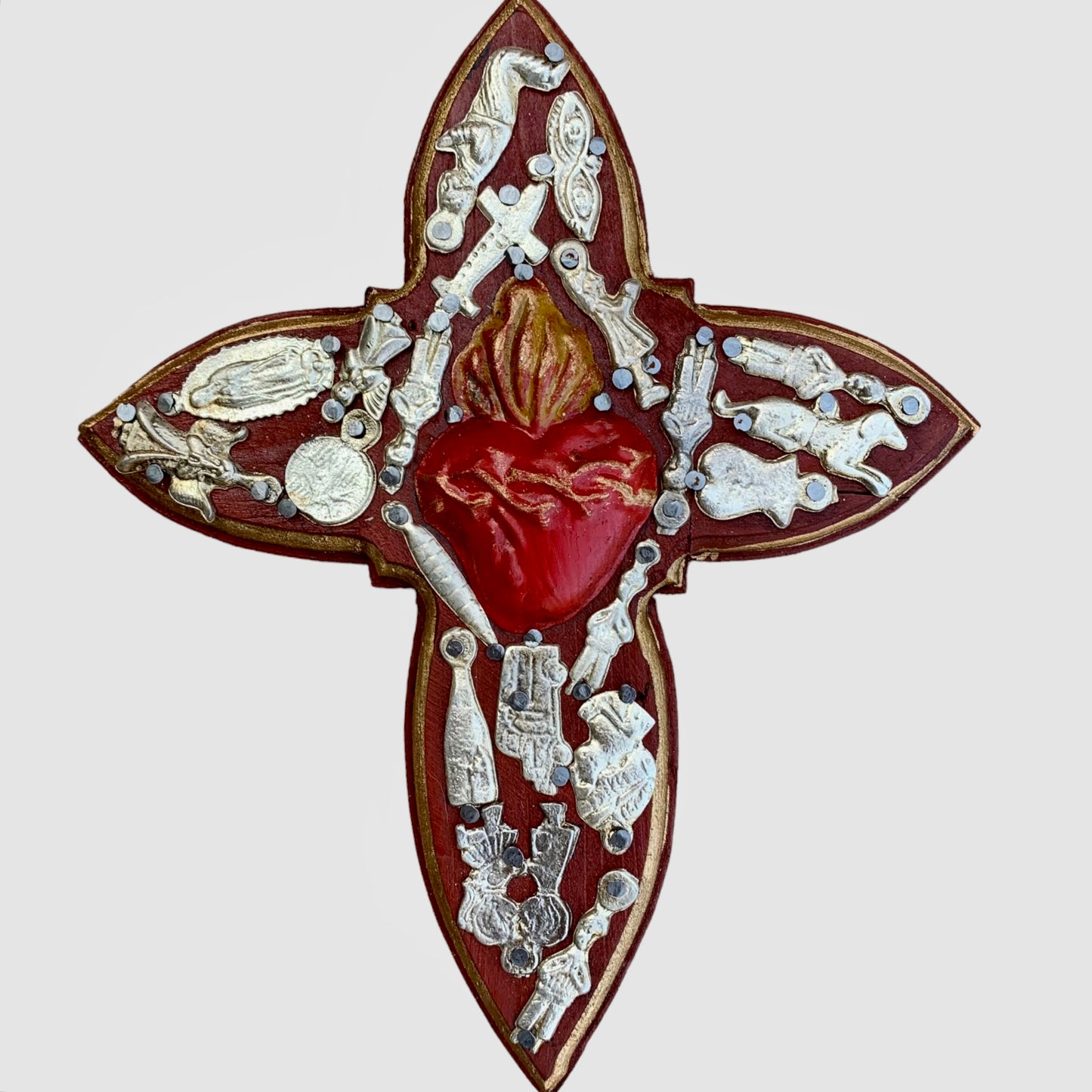 Milagros Wood Sacred Heart Cross