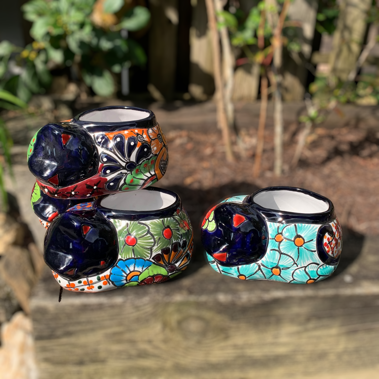 Mexican Talavera sleeping cat kitten planter pot