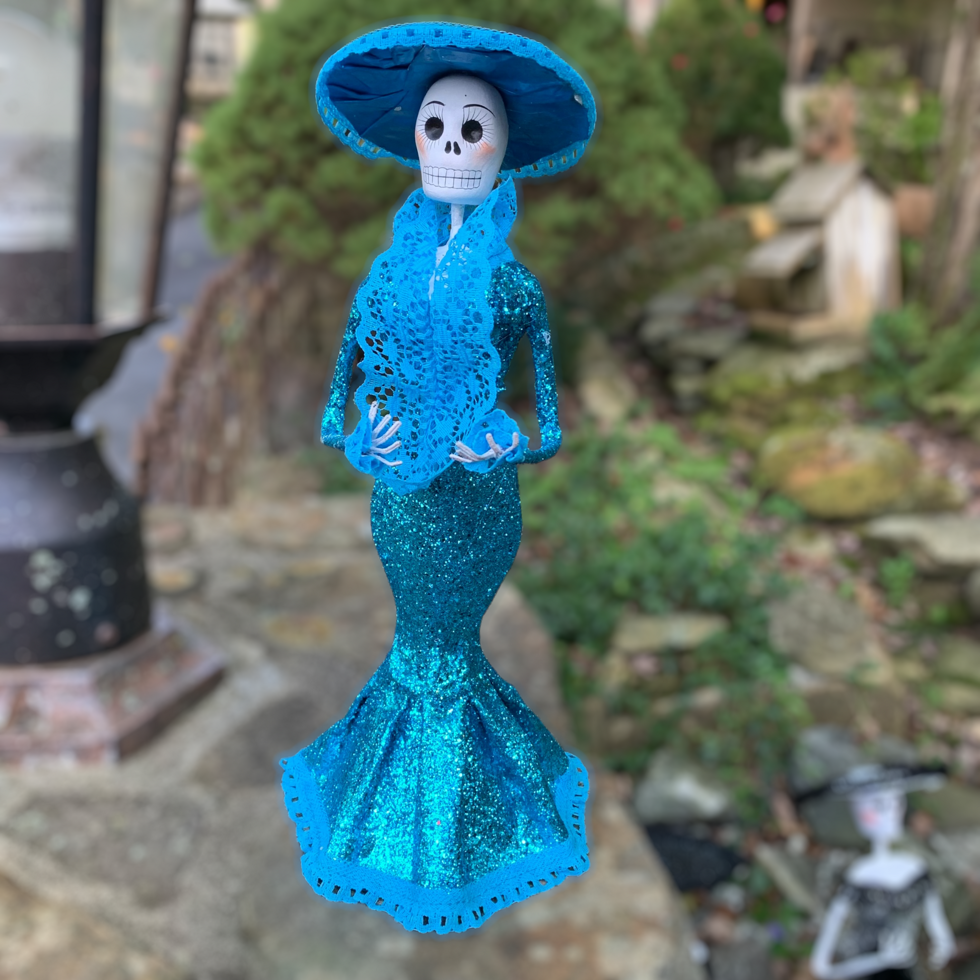 Paper Mache Mexican Catrina Skelton Doll Dolls