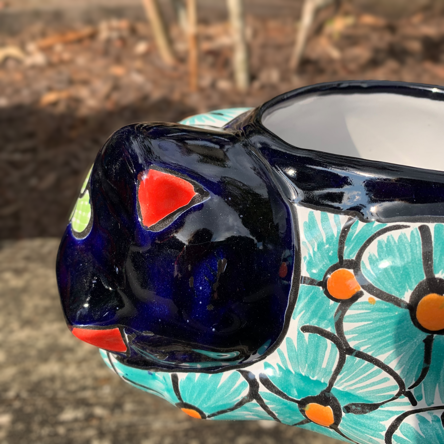 Mexican Talavera sleeping cat kitten planter pot