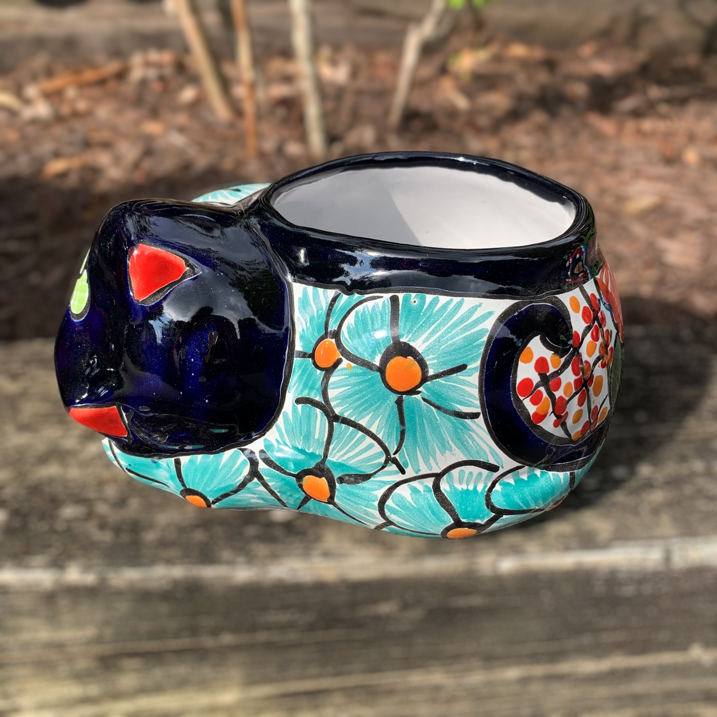 Mexican Talavera sleeping cat kitten planter pot