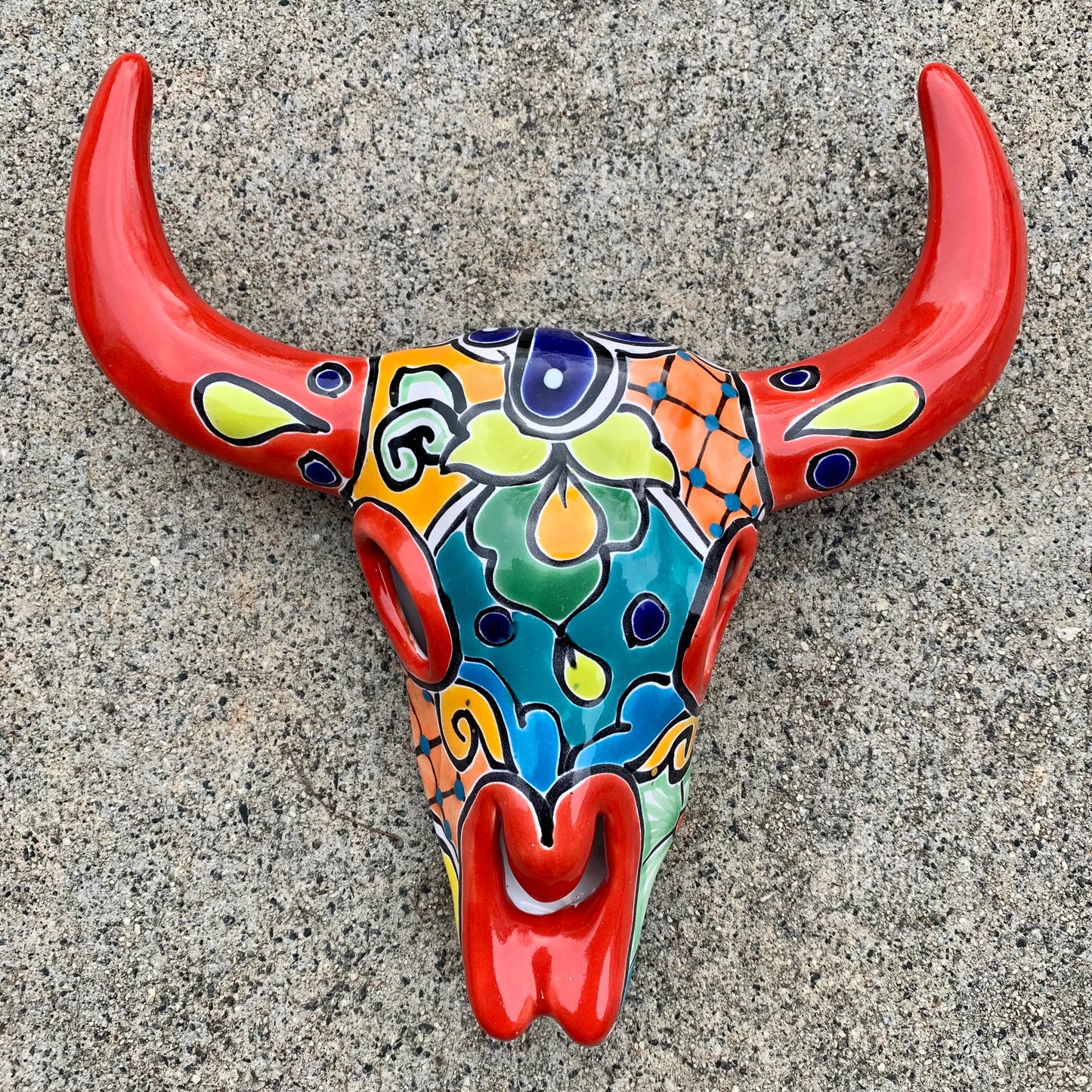 Longhorn cow skull Mexican Talavera A