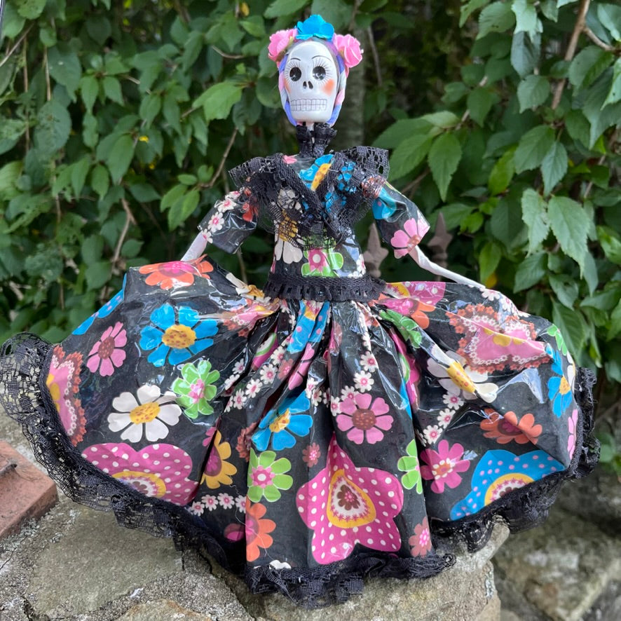 Mexican Big Party Dress Catrina Paper Mache Skelton Doll