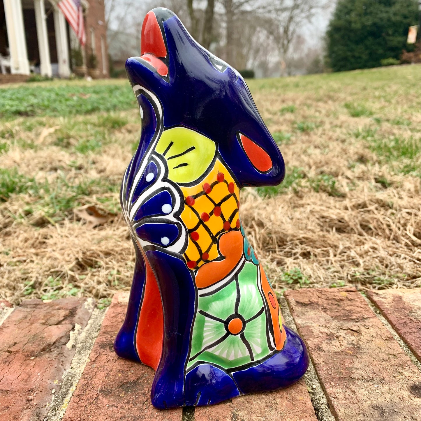 Mexican Talavera Coyote side view azul