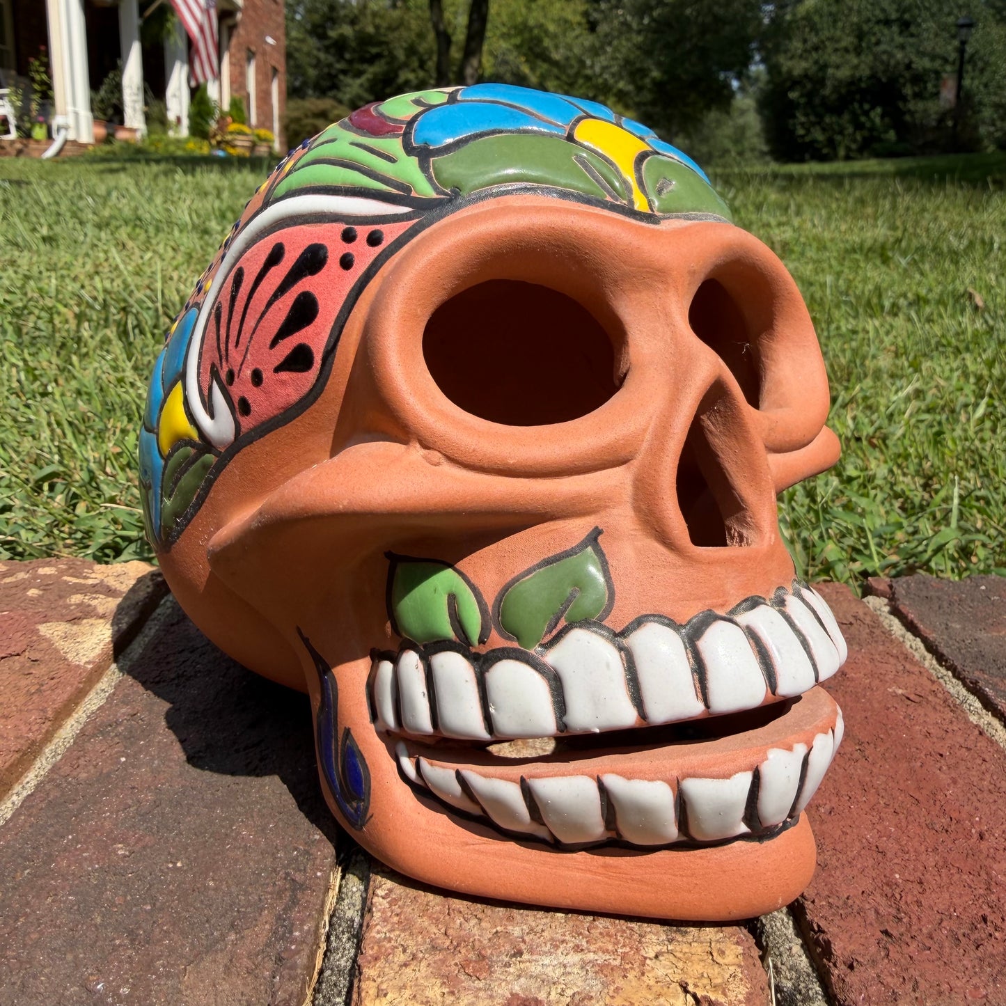 Rustic Clay Painted Sugar Skull