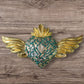 Winged Mexican Milagros Sacred Heart wood wall art Front