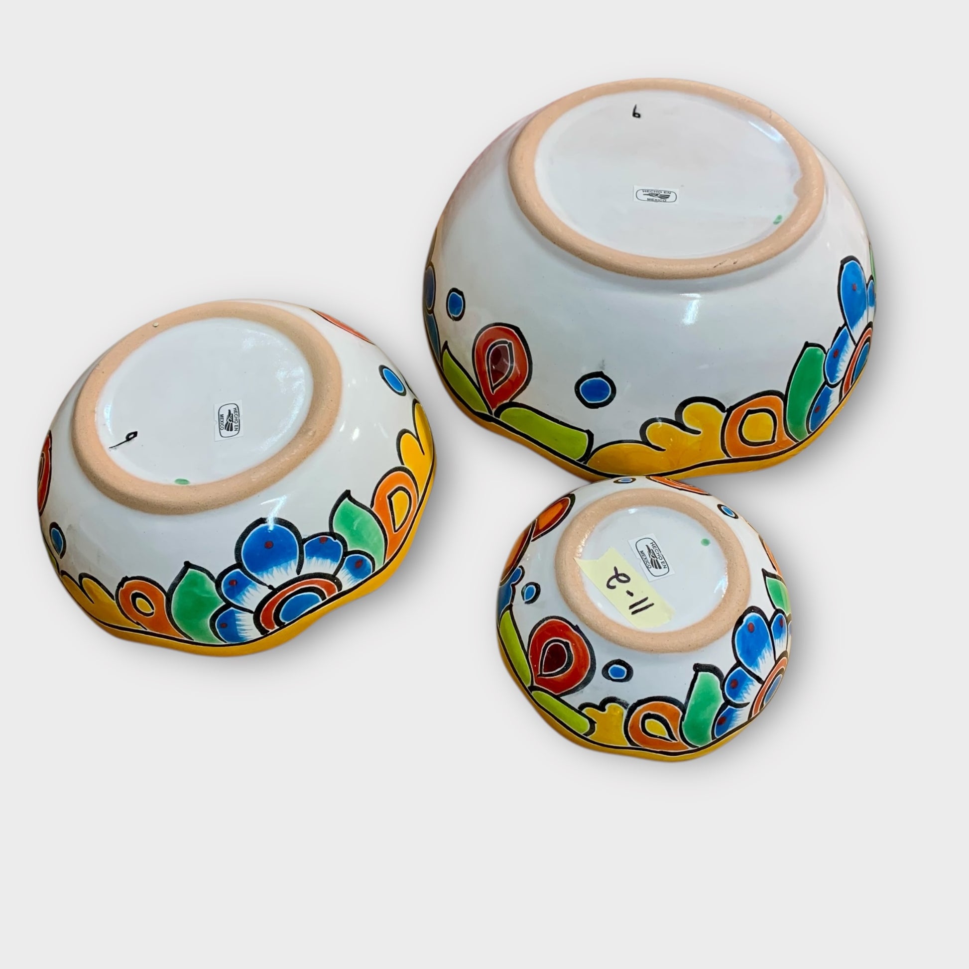 Mexican Talavera Nesting bowl set Amarillo side design
