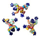Three colorful ceramic frogs on a white background