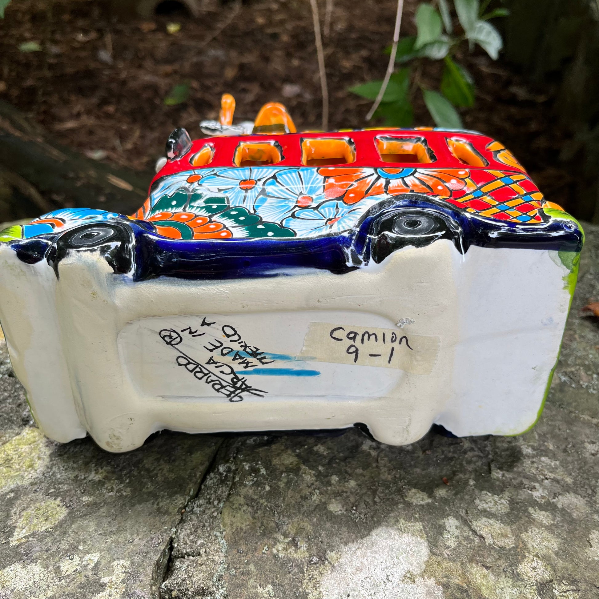 Mexican catrina transport bus talavera signed bottom