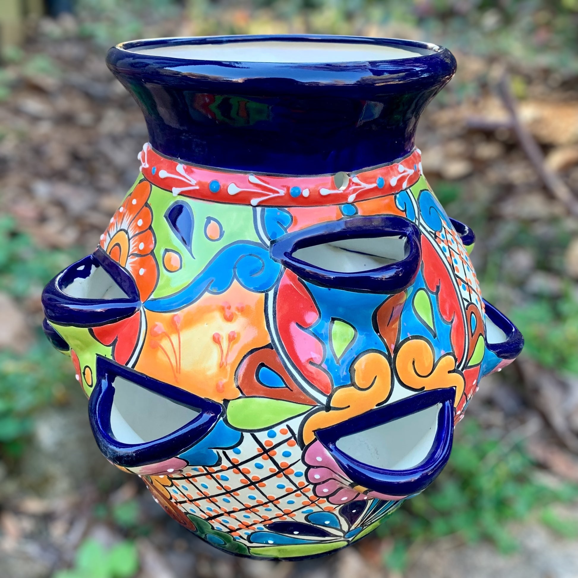 Mexican talavera strawberry Pot side