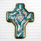 Wood Milagros folk art cross mini Teal