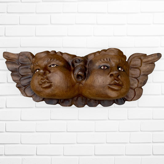 Wood Winged Rustic Cherub Faces
