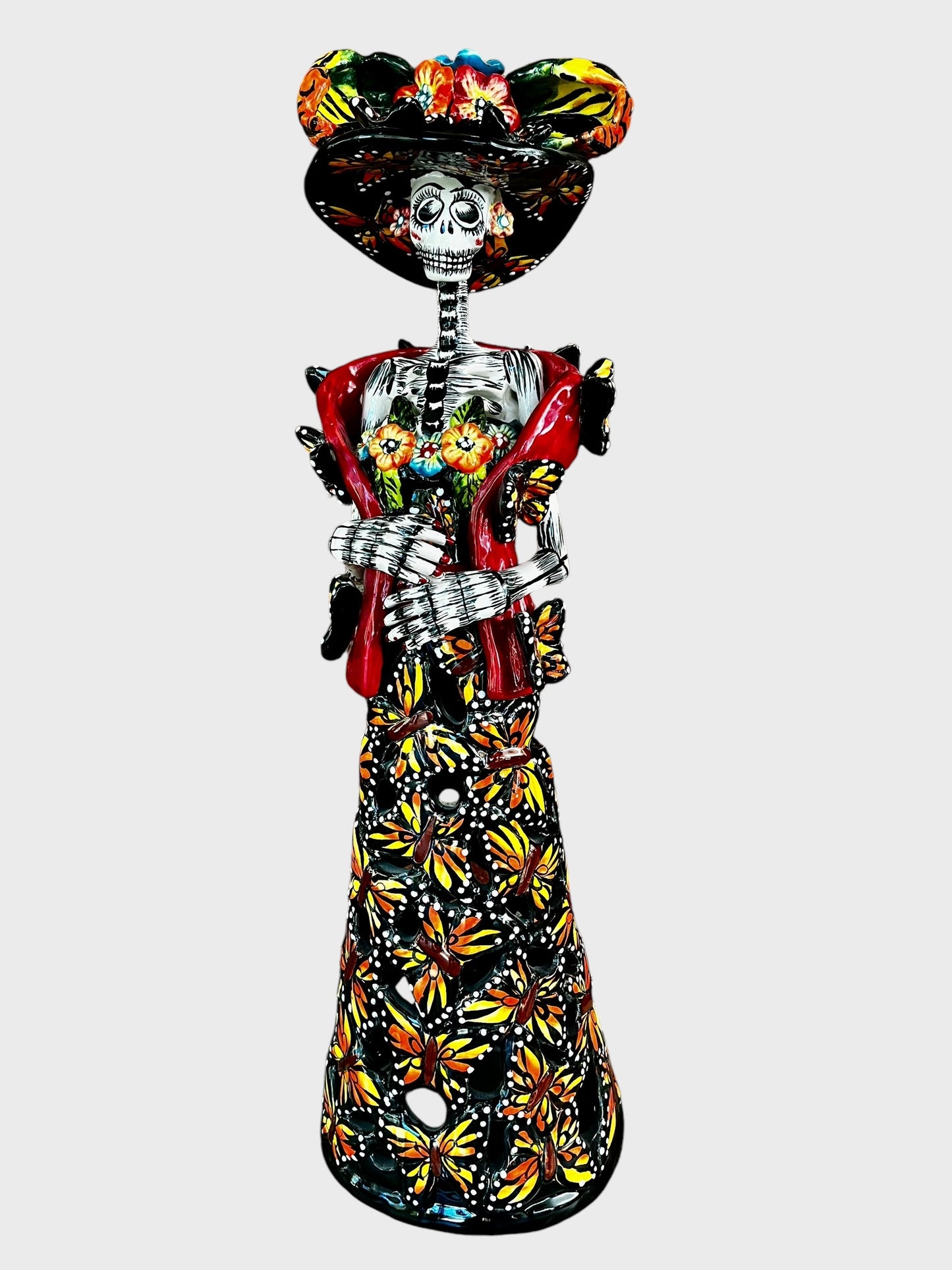 Mexican Catrina skeleton doll with butterflies grande front