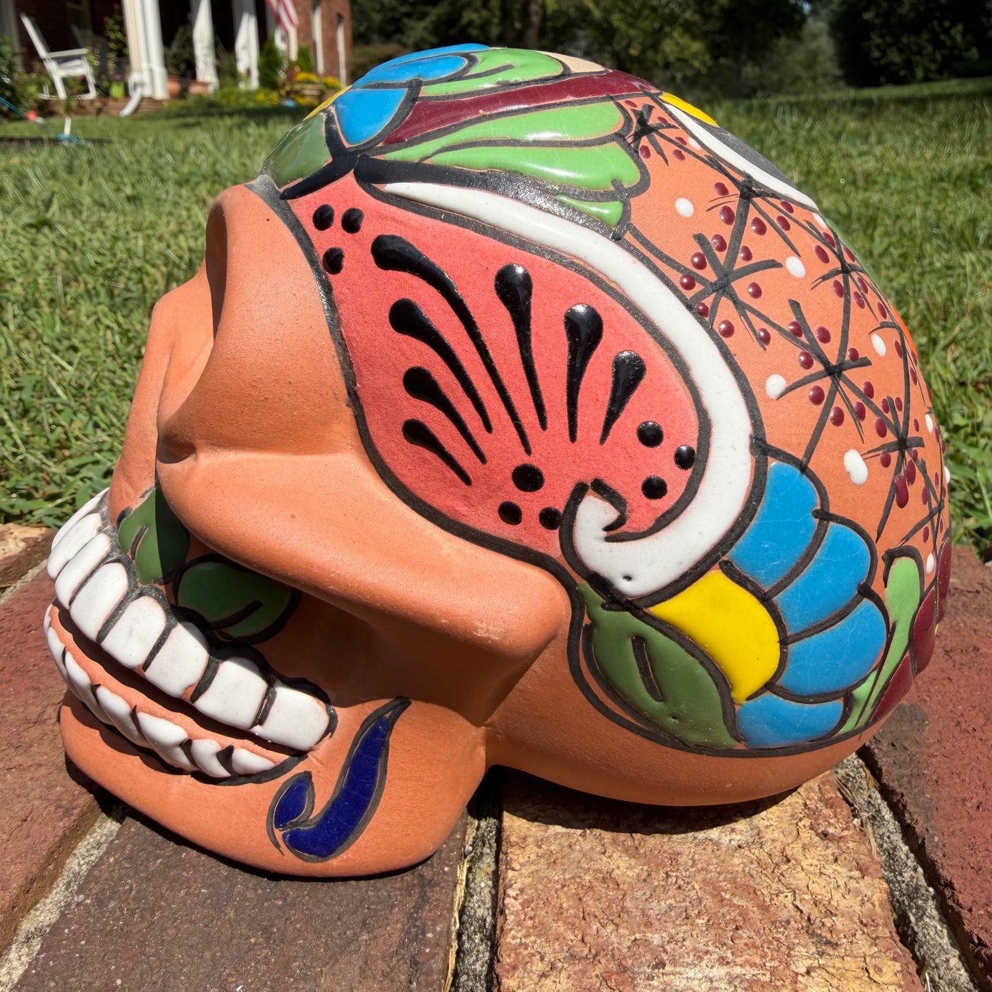 Rustic Clay Painted Sugar Skull