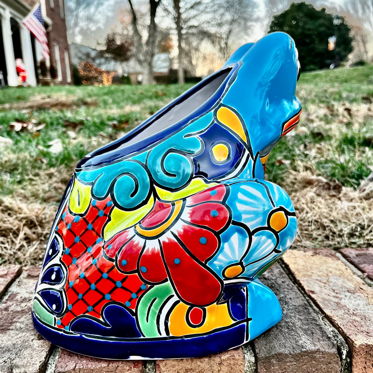 Talavera frog planter pot left side