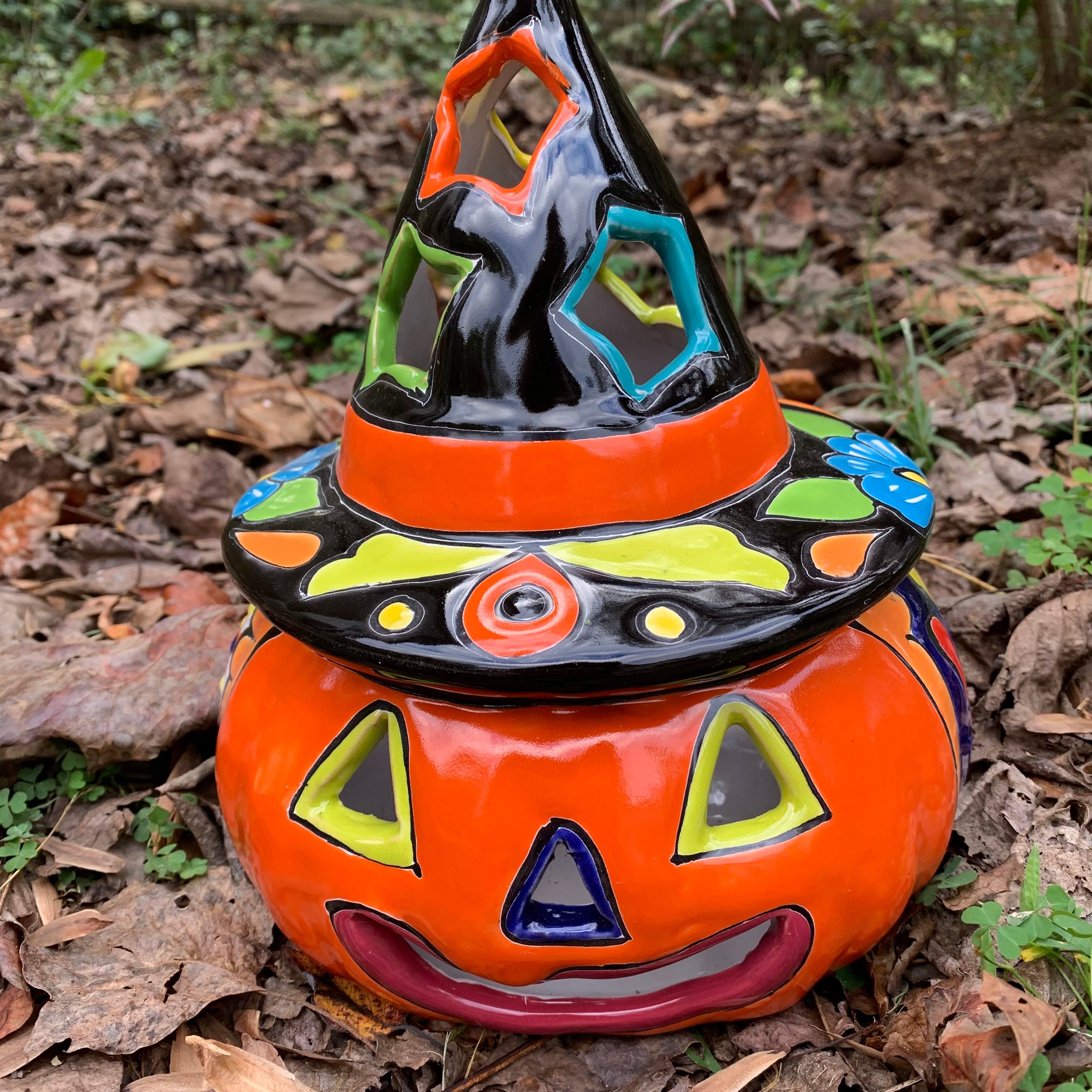 工芸品 echoparkpottery Talavera Witchy Pumpkin Chico | Hand-Painted Mexican Ceramic Jack