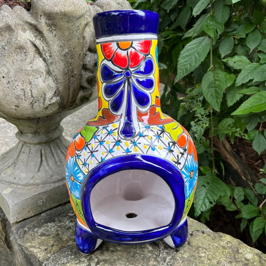 Mexican Talavera Chiminea Candle Holder Cobalt Blue Front