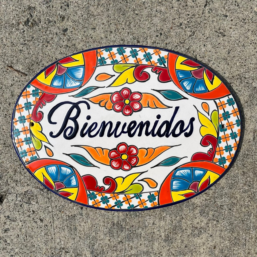Talavera Welcome Bienvenidos Sign - Hand Painted Wall Decor