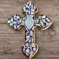 Milagros decorated wood cross azul blu
