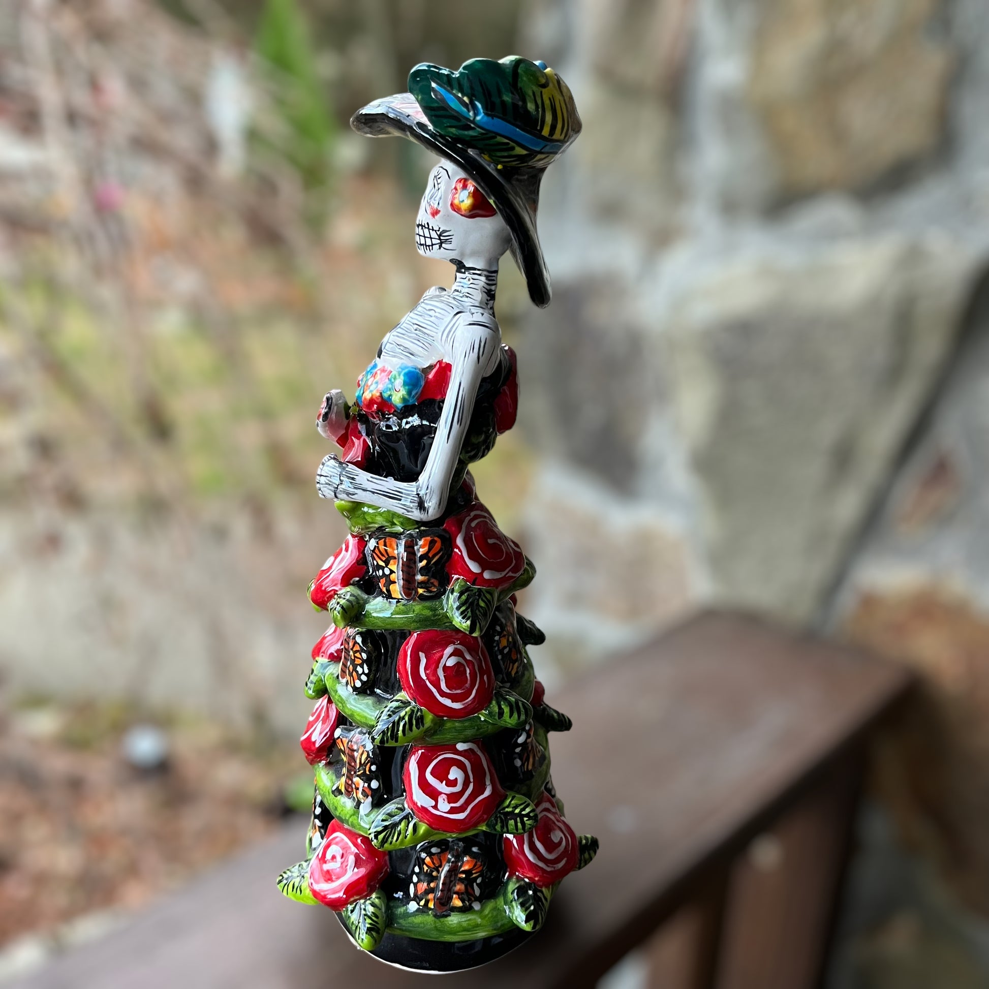 Mexican Talavera Catrina Skelton Doll Rose Right Side