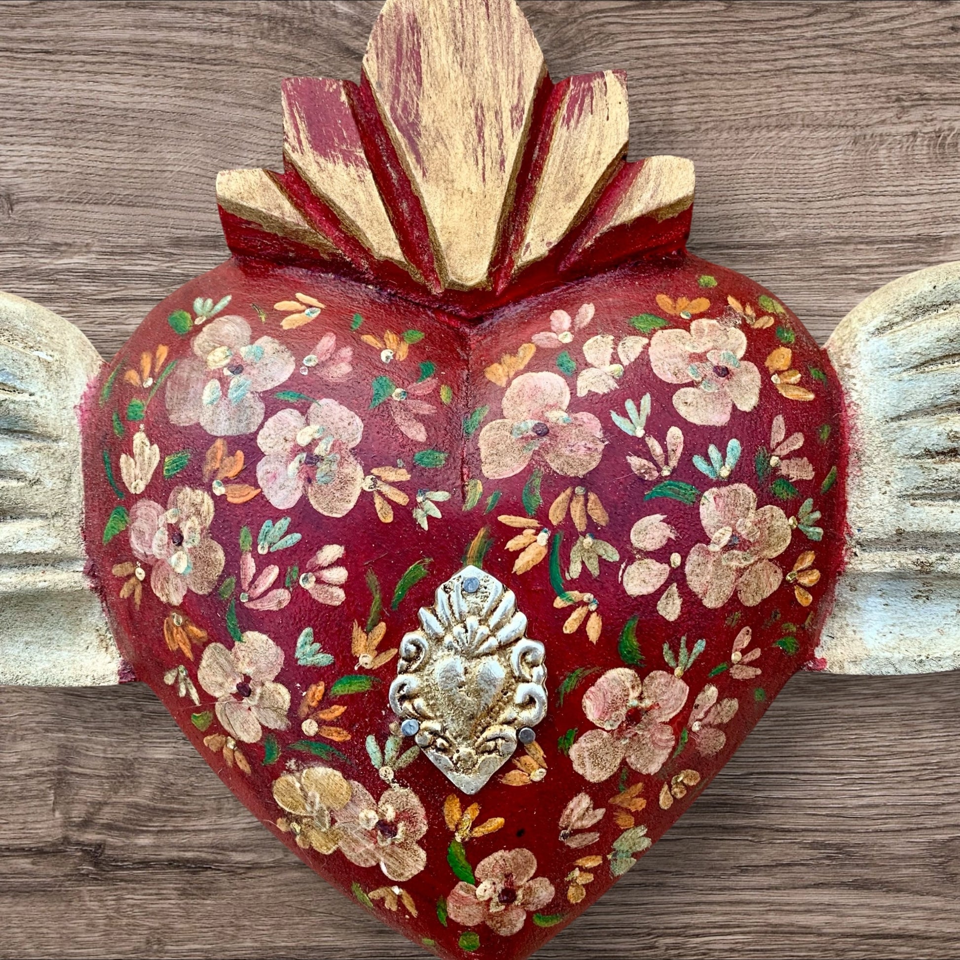 Winged Heart Decorado Oleo Mediano Center with milagro