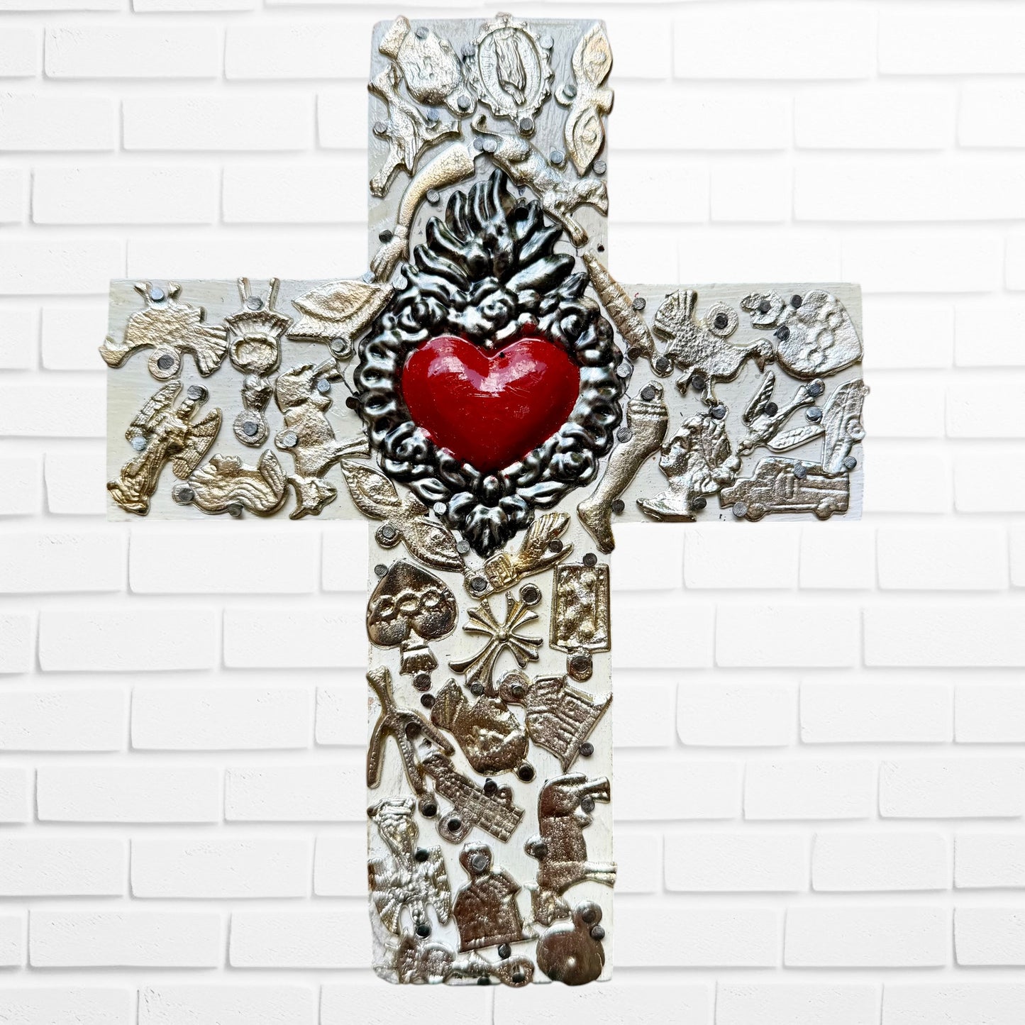 Milagros Flaming Heart Medallion Cross