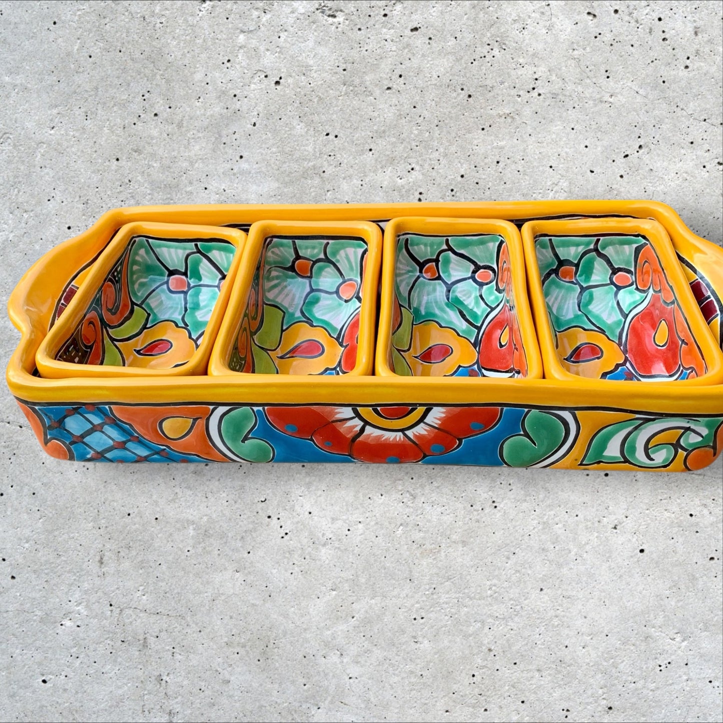 Talavera pottery sectional serving dish rectangle Side
