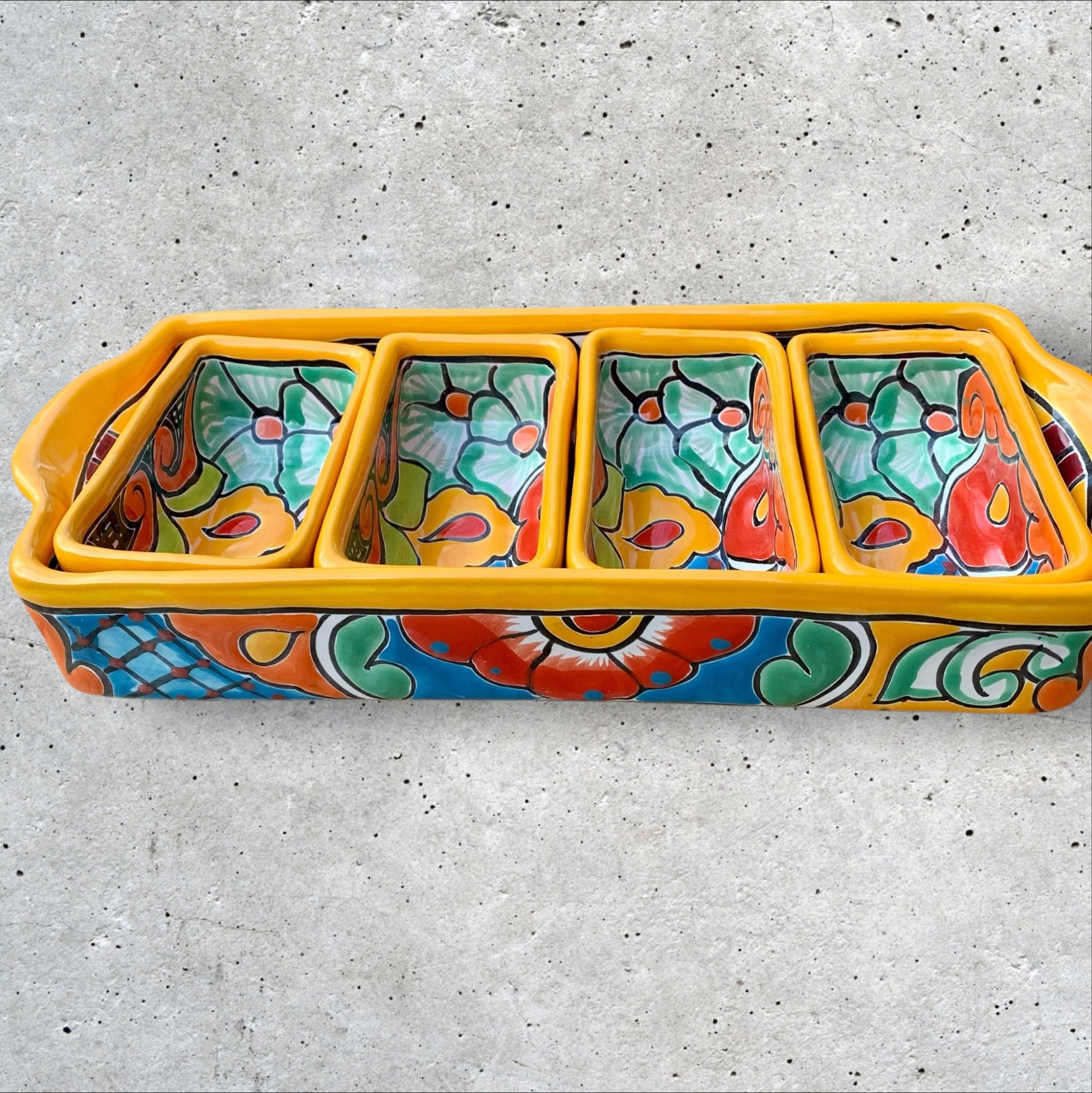 Talavera pottery sectional serving dish rectangle Side