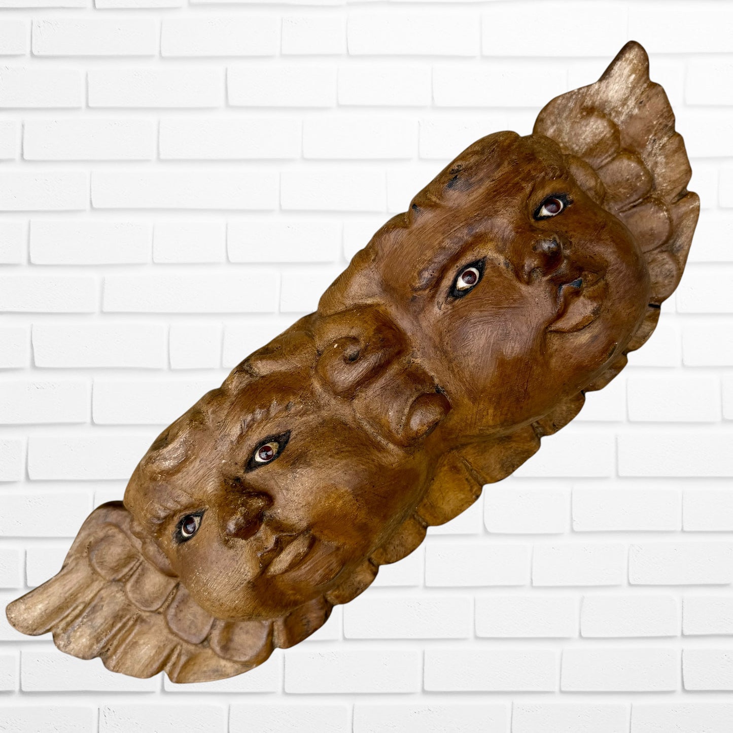 Wood Winged Rustic Cherub Faces