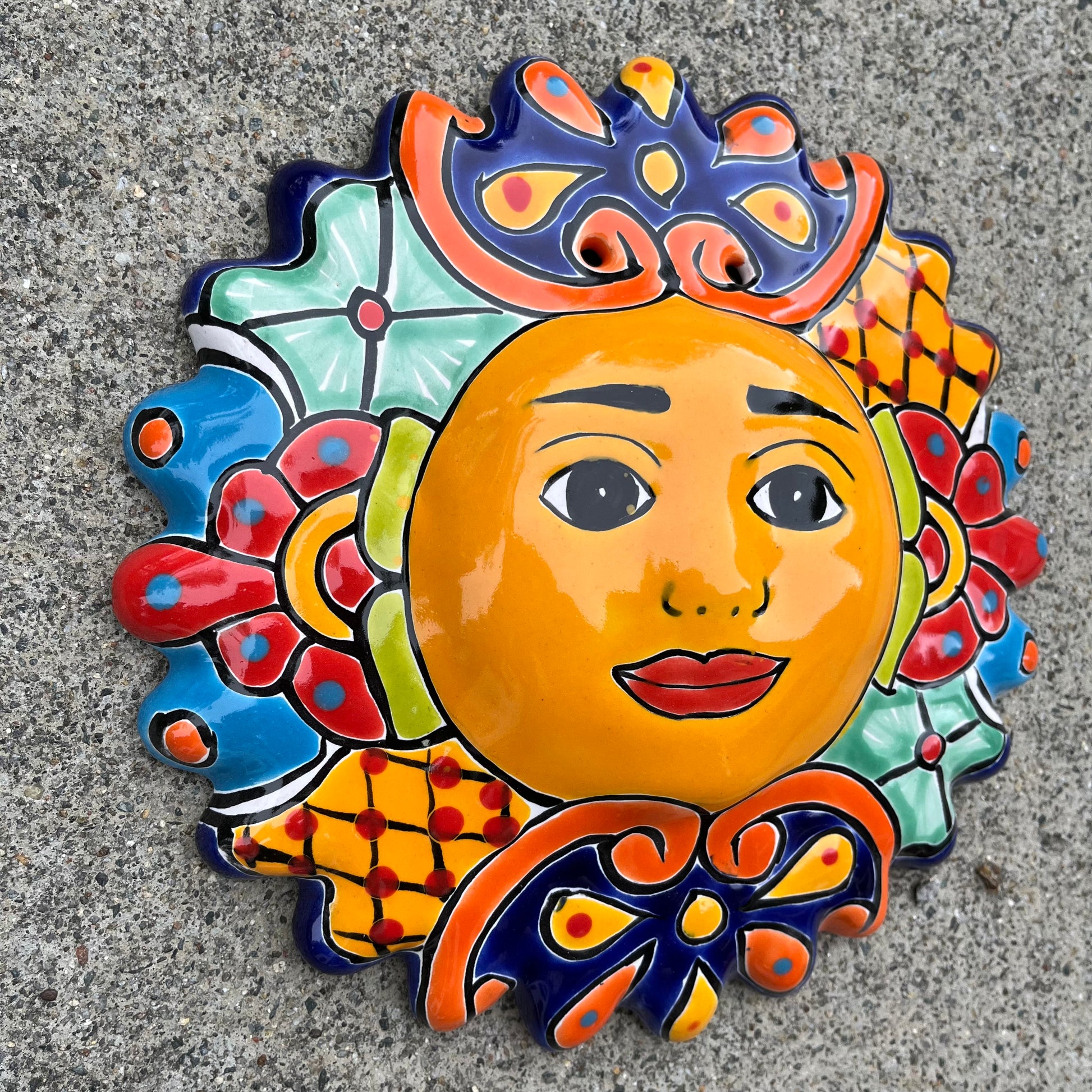 Mexican Talavera Wall Sun 9" side