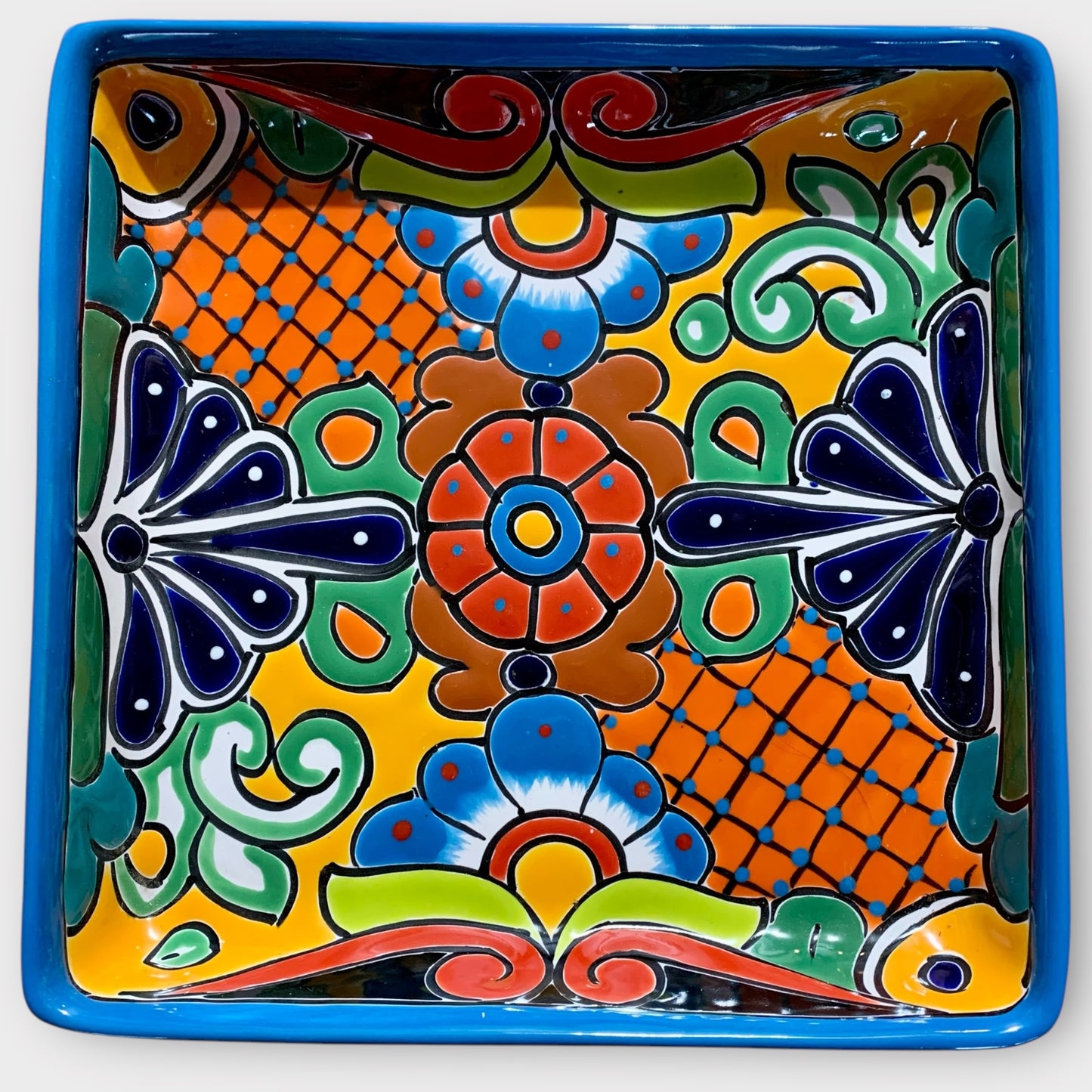 Mexican Talavera sectional square serving dish outer plate 