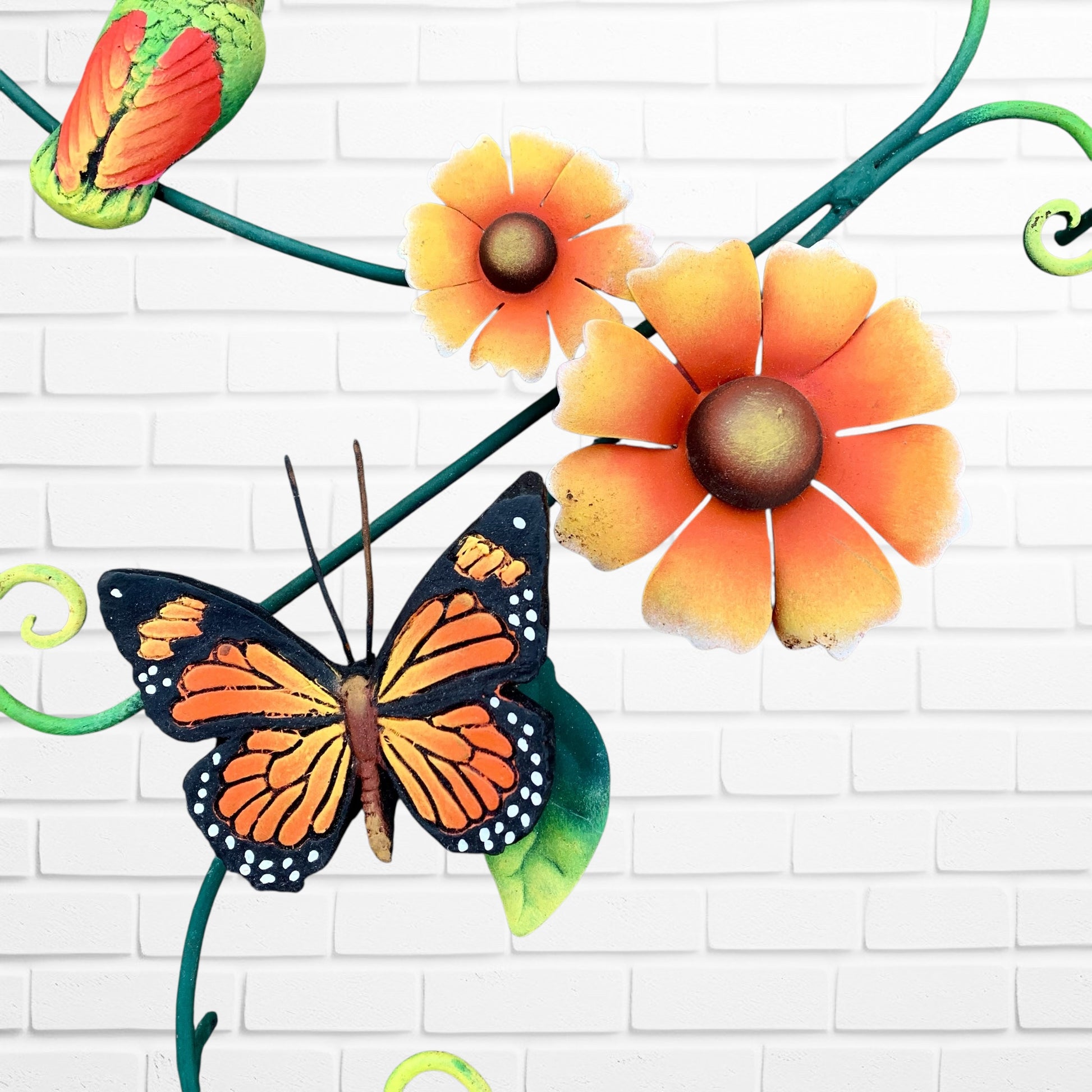 Decorative Hummingbird Golden Butterfly Floral Metal Wall Art butterfly close up