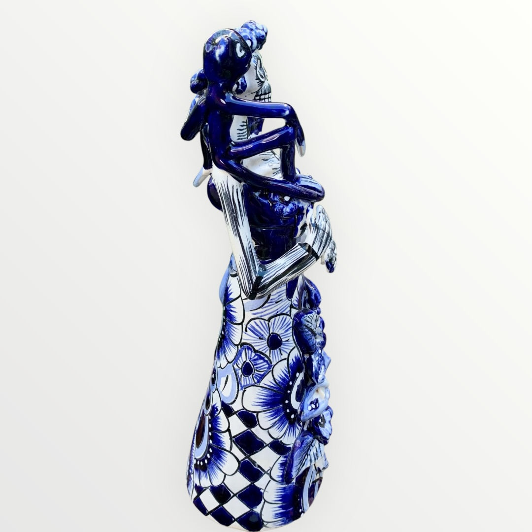 Frida and friends Catrina doll in blue and white Talavera Left side