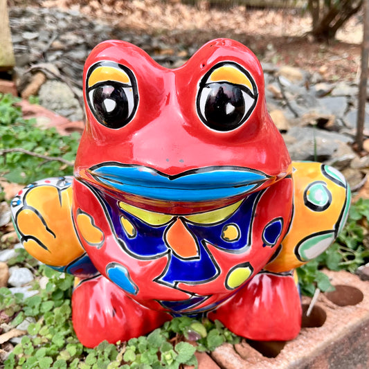 Mexican Talavera frog pot in red