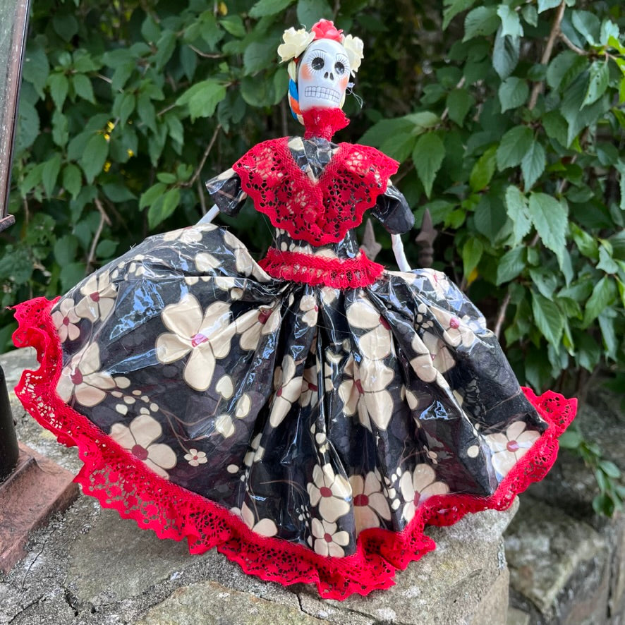Mexican Big Party Dress Catrina Paper Mache Skelton Doll | MexDecor Mexican Big Party Dress Catrina Paper Mache Skelton Doll | MexDecor
