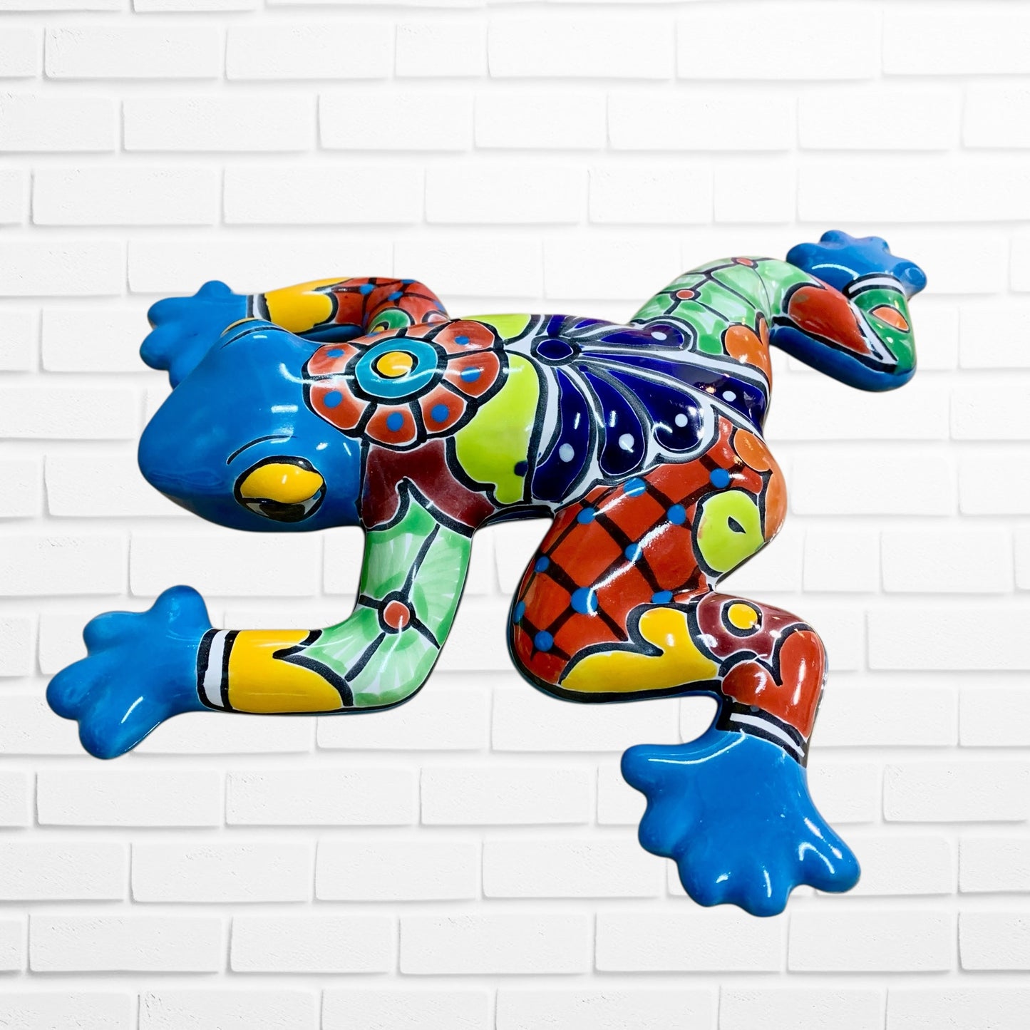 Talavera wall frog Gordo in turquoise Side