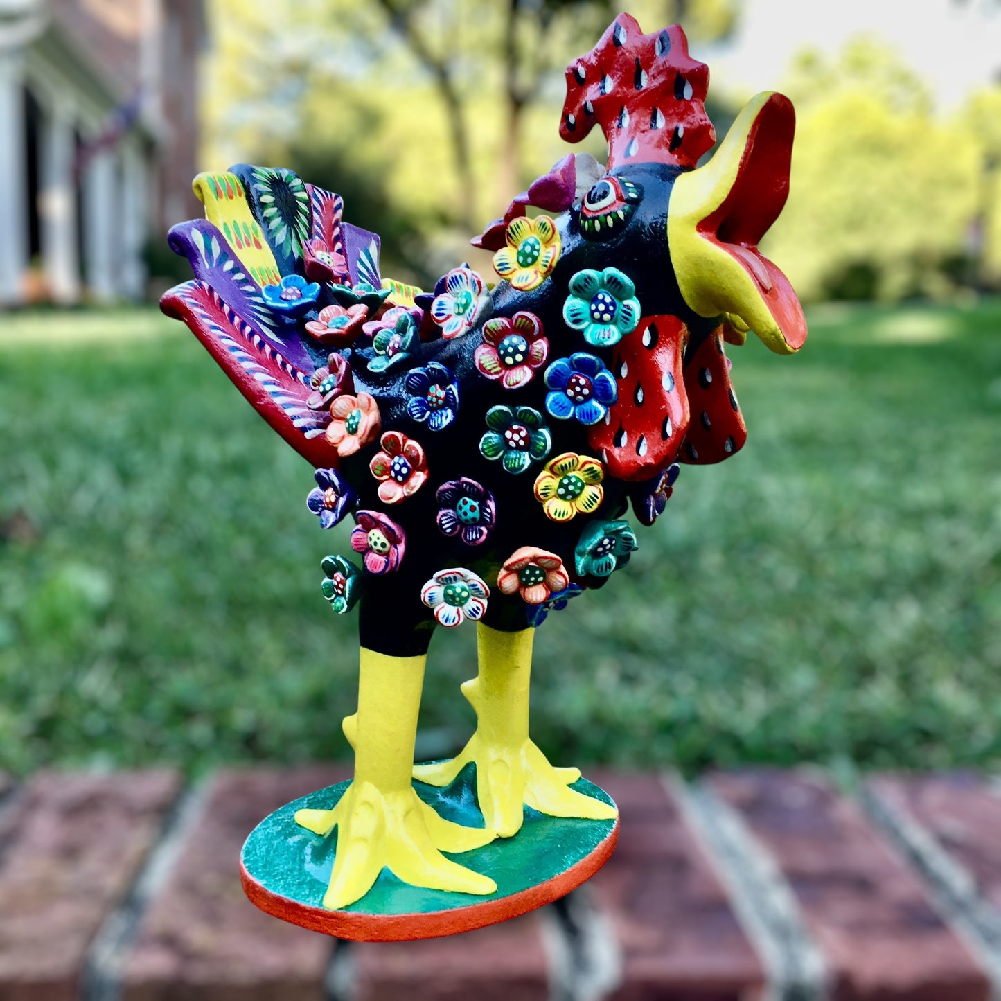 Ortega Floral rooster folk Art 13”