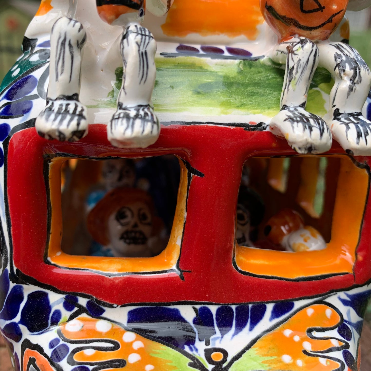 Talavera Mexican Catrina transport bus front window