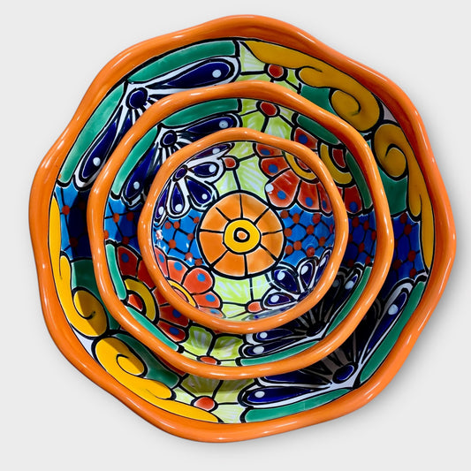 Mexican Talavera Nesting bowl set Orange