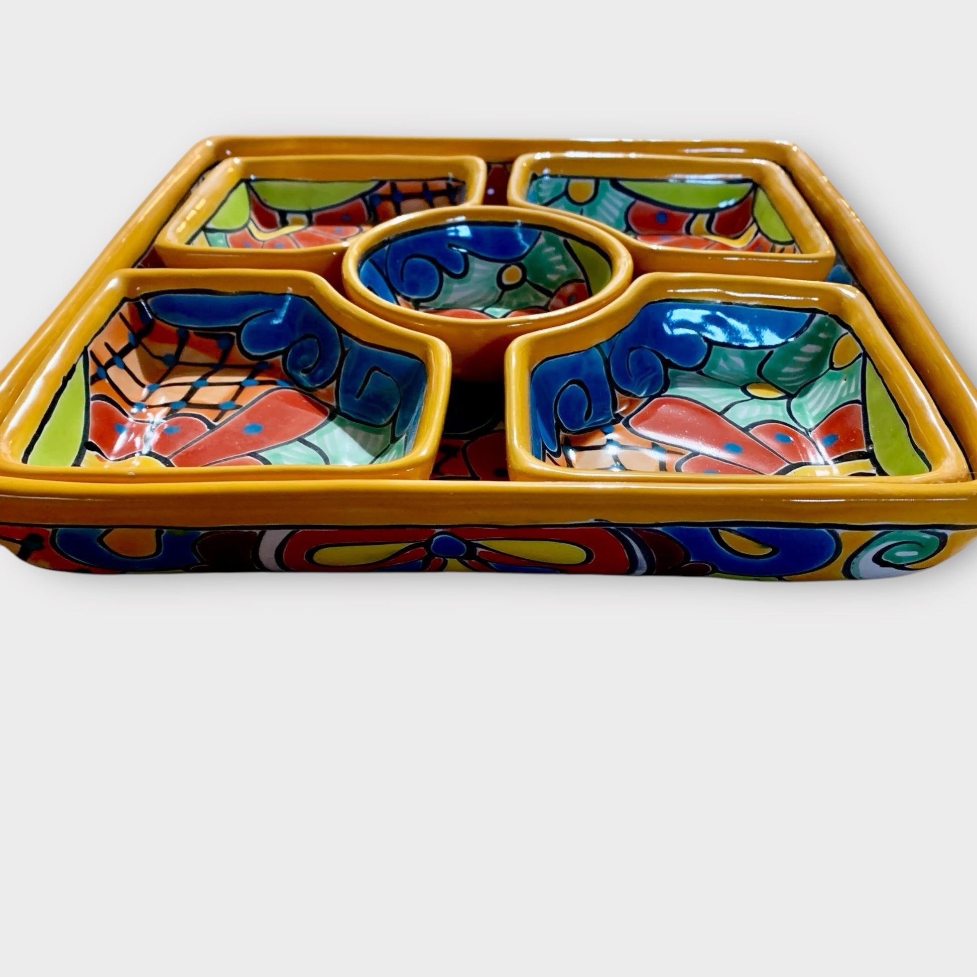 Mexican Talavera sectional square serving dish side 