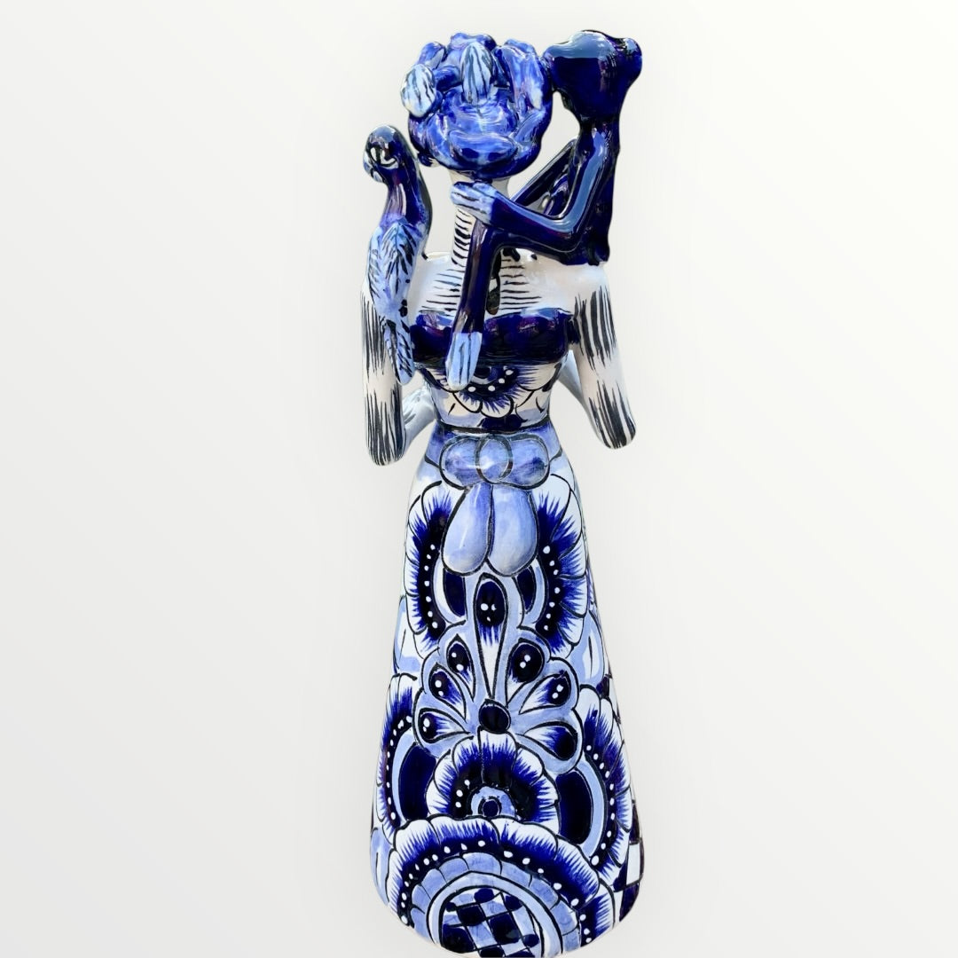 Frida and friends Catrina doll in blue and white Talavera Back