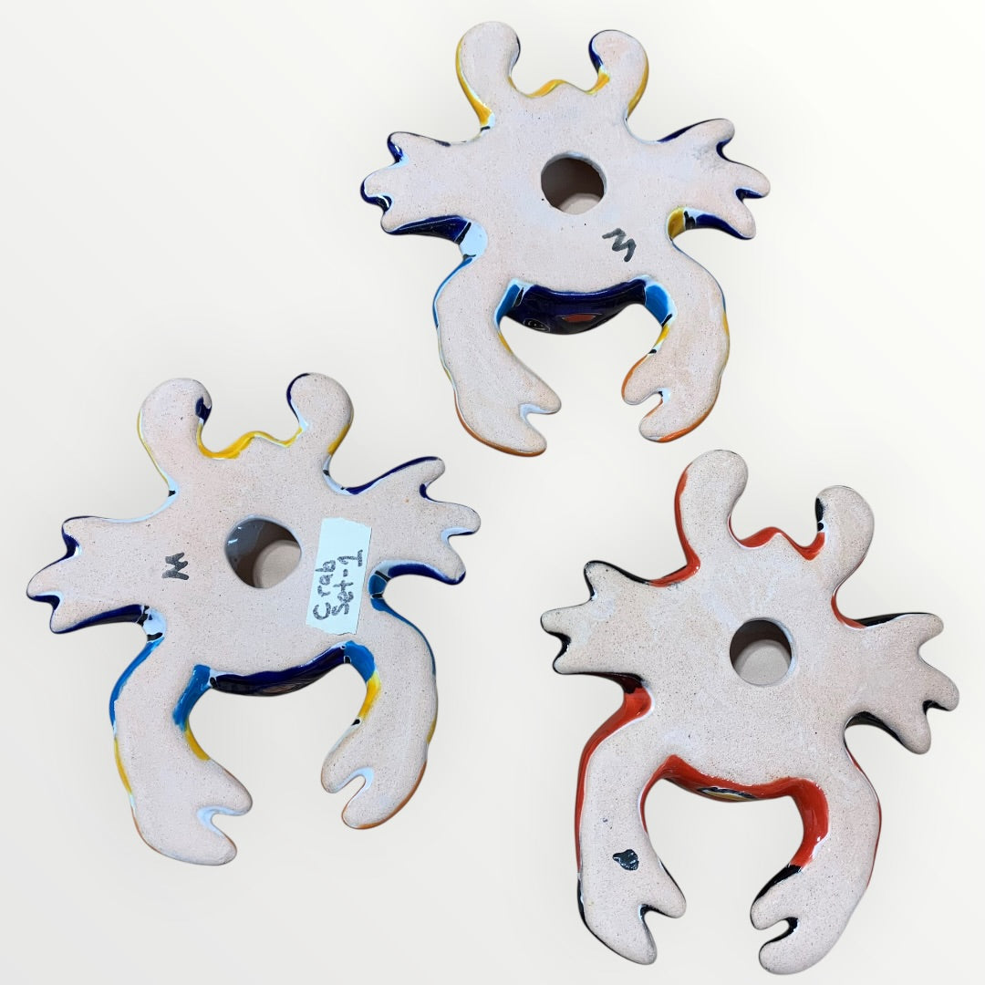 Set of three Mexican Talavera wall crabs back view