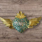 Winged Mexican Milagros Sacred Heart wood wall art Front