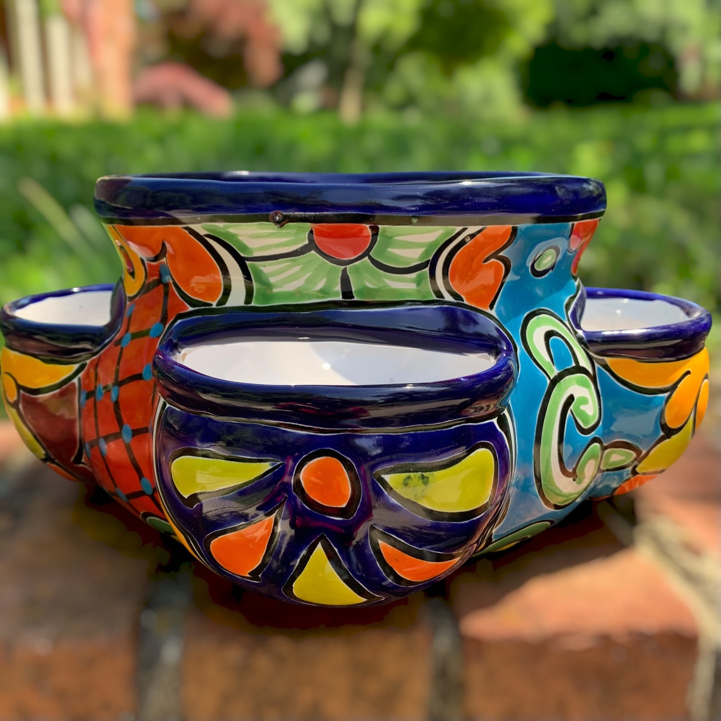 Mexican Talavera strawberry planting pot in Azul Cobalt blue